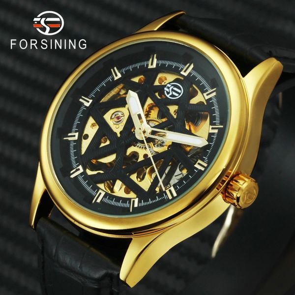 

forsining new fashion royal men auto mechanical watch leather strap skeleton unique chic design wrist watches, Slivery;brown