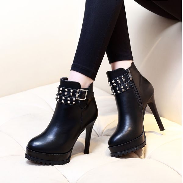 

fashion personality women shoes rivets boots ladies high heel casual ankle boots platform shoes black ch-b0039