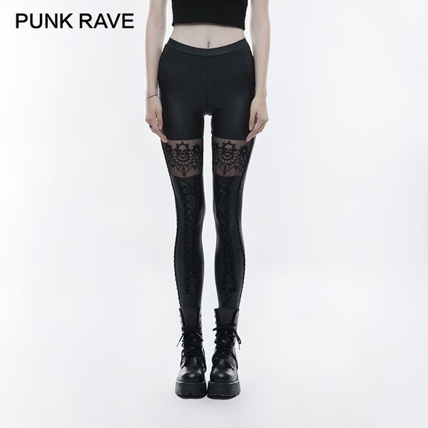 

women's leggings punkrave gothic skull embroidered elastic waist skinny black pants