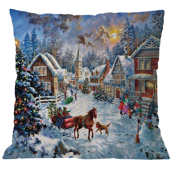 

merry christmas pillow cases linen sofa cushion cover home decor pillow