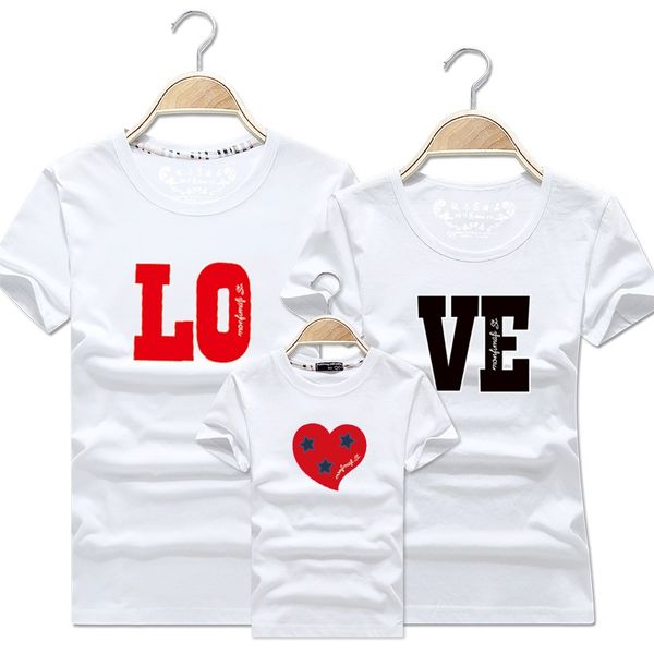 

family matching clothes father mother son daughter summer parent child print letter love family t-shirt short sleeve pullover outfits, Blue