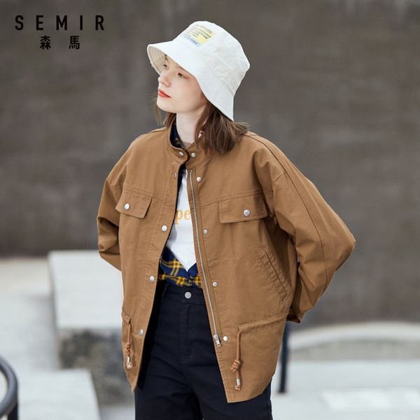 

semir women casual jacket 2020 new autumn loose student girl embroidery ins style jacket coat, Black;brown