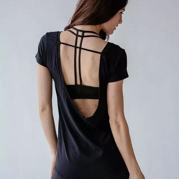 

2020 sport yoga femme workout crop t-shirt with a rear cut-out back, White;red