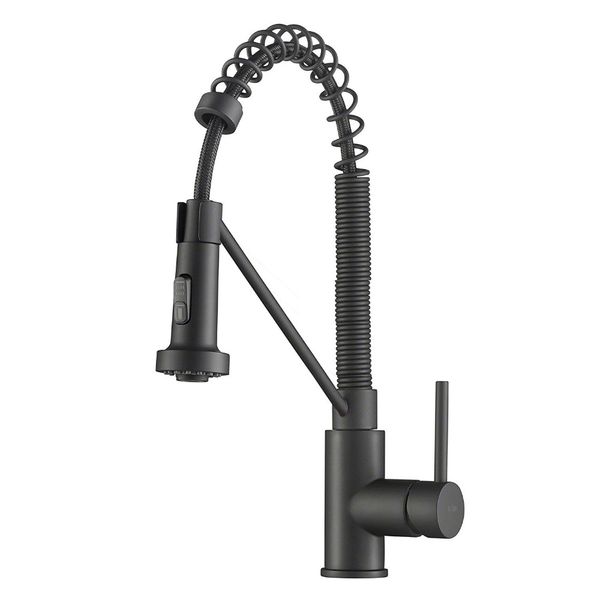 

kraus single handle kitchen faucet dual function pull-down sprayhead matte black brushed nikcle kitchen sink bar sink mixer tap