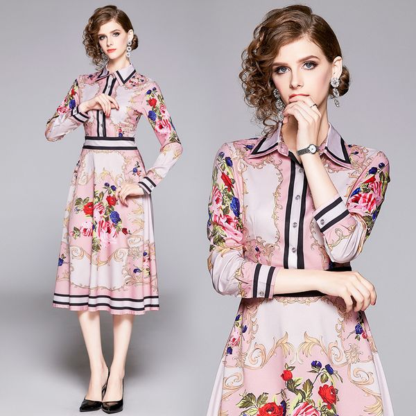 

2010 vintage runway a-line dress women long sleeve lapel neck party prom ladies button shirt dress luxury elegant office designer dresses, Black;gray