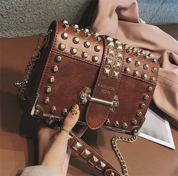 

fashion brand designer female bag new rivet decoration diagonal solid color wild casual diagonal chain shoulder bag ing