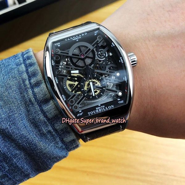 

7 стиль мужская коллекция vanguard v 45 s6 sqt nr br (nr) черный скелет циферблат автоматические мужские часы серебристый чехол кожа спортив, Slivery;brown