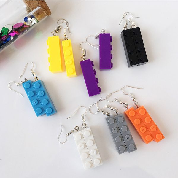 

new arrival creative candy color building blocks drop earrings colorful lovely geometric toy earrings funny party girl jewelry, Golden;silver