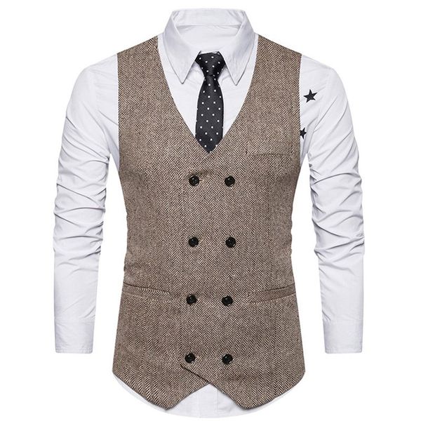 

tweed men suit vest 2018 khaki formal dress suit vest woolen fashion slim fit waistcoat new arrival, Black