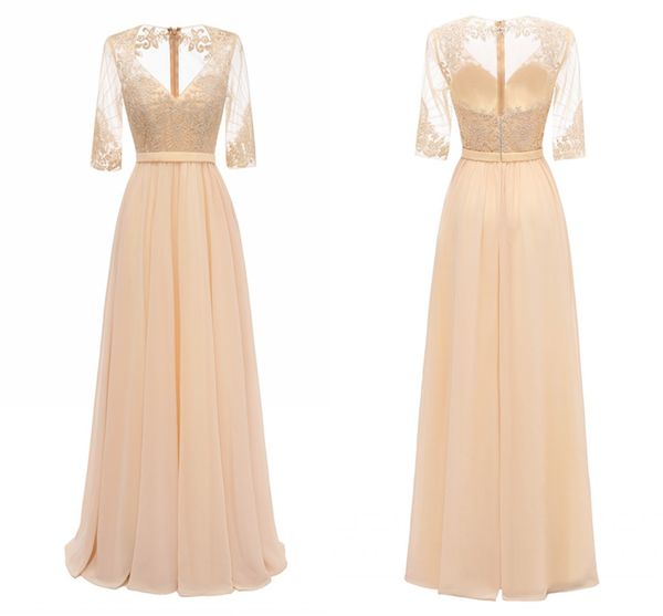 

new mother of the bride dresses elegant classical charming v neck appliques lace half sleeve chiffon long formal dresses evening plus size, Black;red