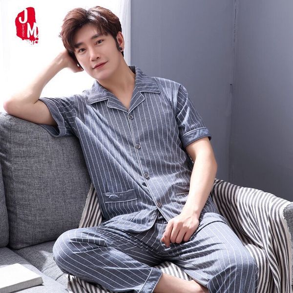 

man pajamas summer thin short sleeve trousers enlarge code middle age male fund summer pure cotton youth home furnishing suit, Black;brown