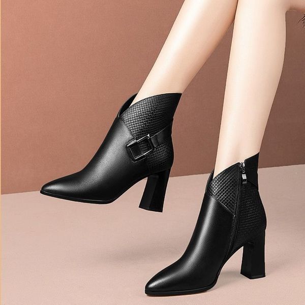 

pointy boot women boots high heels women's rubber shoes rain boots-women winter footwear zipper booties ladies pointe stiletto, Black