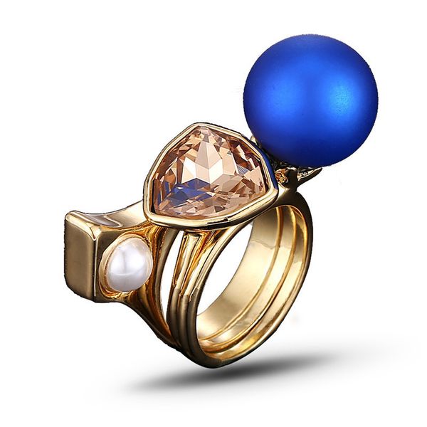 

[ddisplay]creative crystal blue pearl gold ring posh lady exquisite big gem rings jewelry girlfriend gemstone party rings night club, Silver