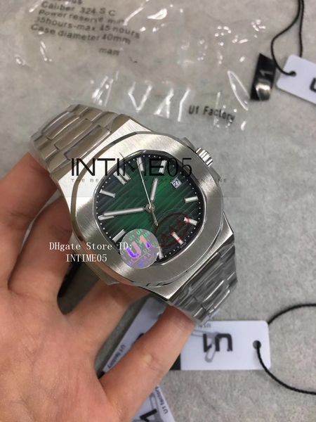 

u1 factory nautilus watch transparent mechanical 2813 automatic movement watches stainless steel green dial 5711 mens wristwatches, Slivery;brown