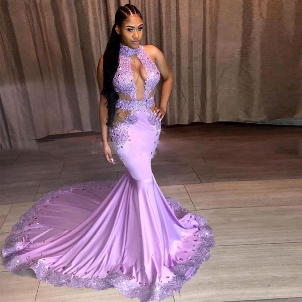 

keyhole cut out mermaid lavender evening gowns appliques sequined crystal lace prom gown sweep train satin party gowns, Black;red