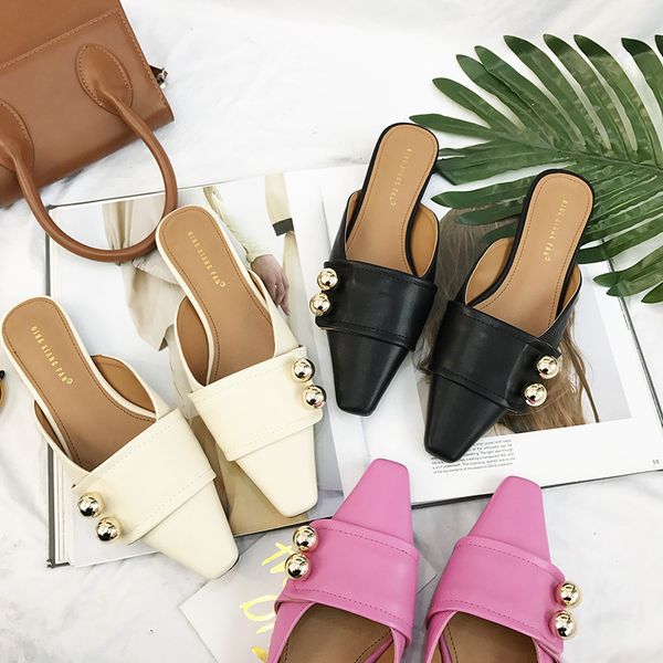 

2019 spring new net red with the same paragraph slippers lazy shoes flat korean version of the square head comfortable half drag, Black