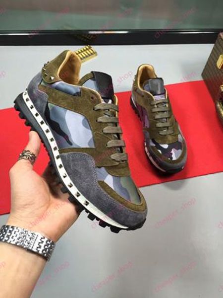 

new designer shoes rockrunner camouflage noir fabric nappa sneaker breathable leisure suede men shoes with box size:38-45, Black
