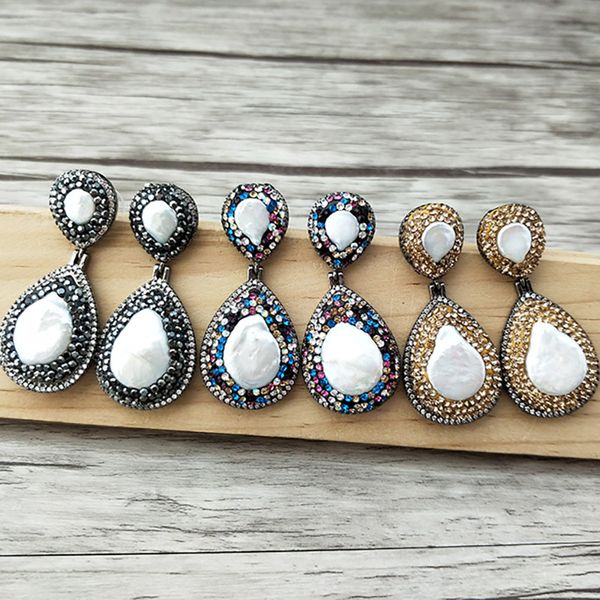 

1/3 pairs fashion pearl water-drop shape handmade pave rhinestone bead dangle earrings for women jewelry er745, Silver