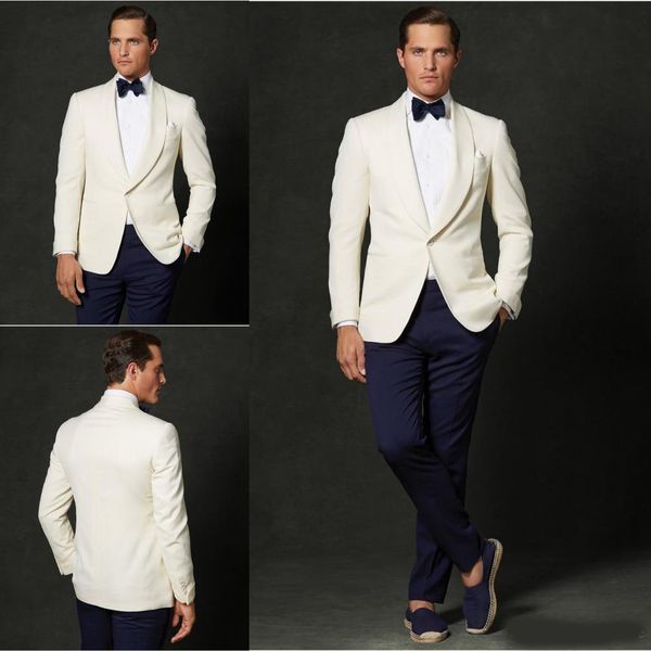 

handsome ivory and navy slim fit groom tuxedos custom made men business suit two pieces wedding suits, Black;gray