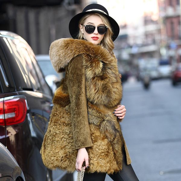 

природная real шуба женских меховой воротника шерсть куртка осень зима пальто женская одежда 2020 vintage двухлобной tops zt4077, Black