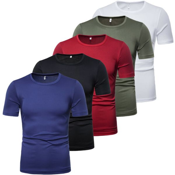 

2020 new solid men's gym muscle t shirt casual crew neck short sleeve sports slim fit tee, Black;blue