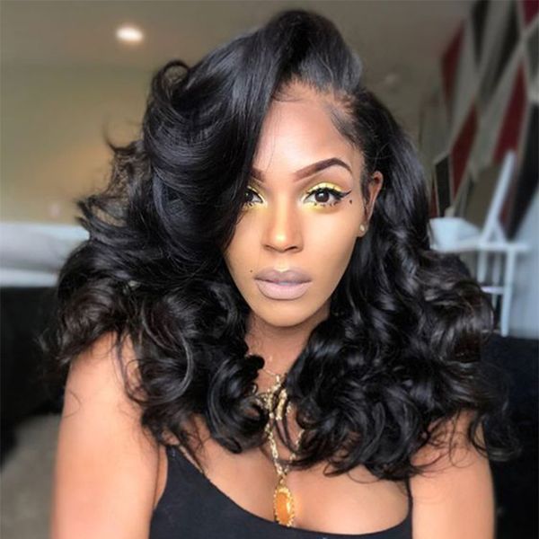 

9a pre plucked lace front wig with baby hair loose wave brazilian virgin full lace human hair wigs for blace women 180% density, Black;brown