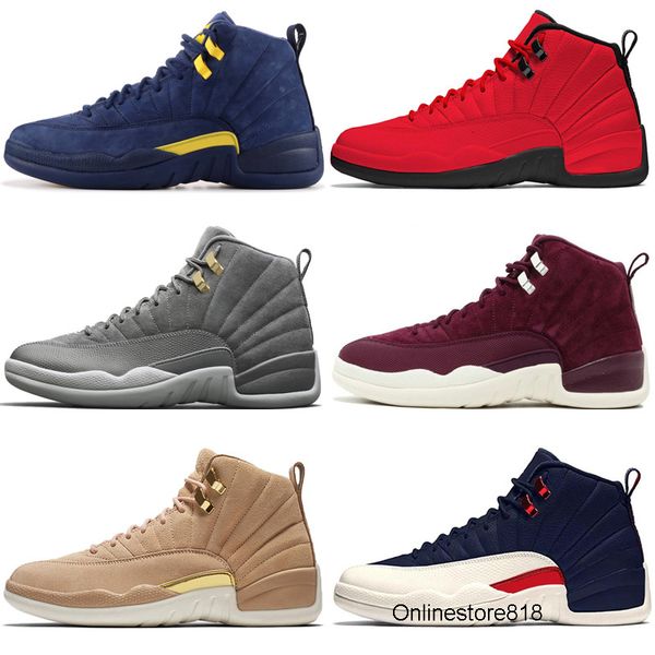 

12 12s men basketball shoes michigan bulls college navy unc nyc vachetta tan dark grey bordeaux wings flu game taxi wool mens sport sneakers