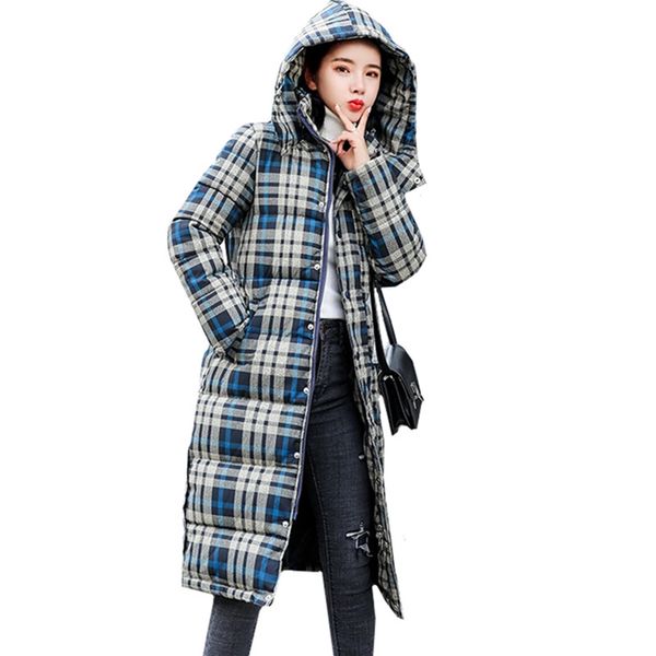 

winter womens plaid down jacket hooded coat parka warm thick cotton padded long overcoat plus size 3xl casual female outerwear, Tan;black