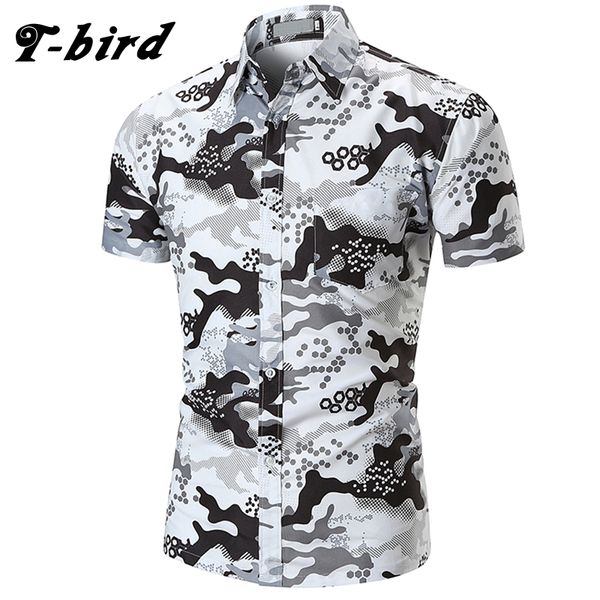 

T -Bird 2018 New Men Dress Shirts Short Sleeve Print Shirt Men 'S Hawaii Casual Shirt Brands Summer Slim Tops Shirt European Size