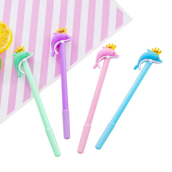 

30pcs/lot cute crown dolphin 3d pen cap gel pen 0.5mm kawaii stationery school students gift office supply party favor gift