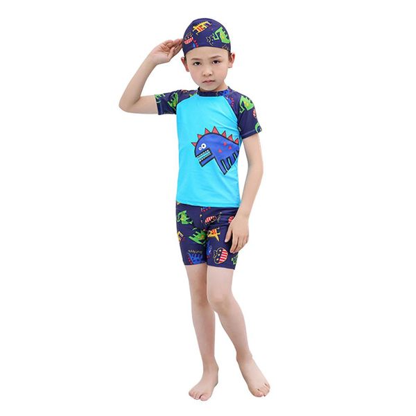 

3pcs/set children boy clothes set summer cartoon dinosaur pattern kids boy swimsuit playing water baby boys clothing set, White
