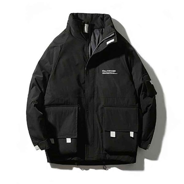 

men's parkas winter casual windbreaker thick warm down coat fashion loose stand collar jackets parkas size m-2xl wholesale, Black