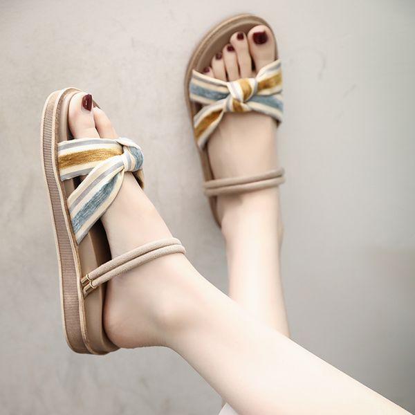 

shoes for girls slippers casual med butterfly-knot slipers women slides lady summer flat soft 2020 scandals basic fabric, Black