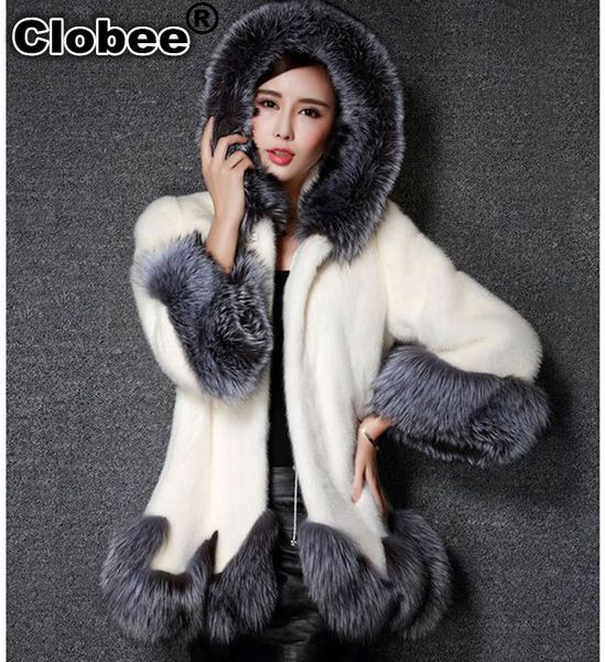 

fur coat faux fur mink hooded coat women medium legnth winter mink pelliccia donna plus size 4xl women's winter jacket, Black