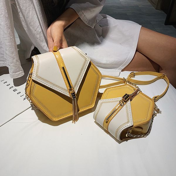 

female crossbody hexagon bag women 2020 quality pu leather handbag sac main ladies tassel shoulder messenger bag