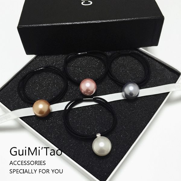 

han edition of high-end boutique pearl hair ring hair rope rope balls head elastic high elastic, Slivery;white