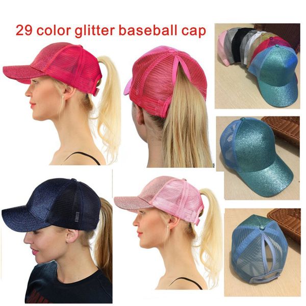 

15 color glitter ponytail ball cap me y bun trucker ponycap plain ba eball vi or cap glitter ponytail hat
