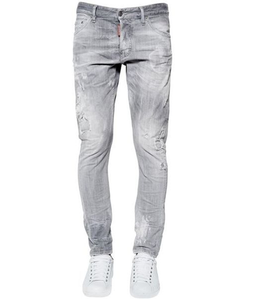 

Mens Washed Gray Ripped Jeans Fashion Designer Vintage Straight Pants Spring Mid Waist Bleached Jeans