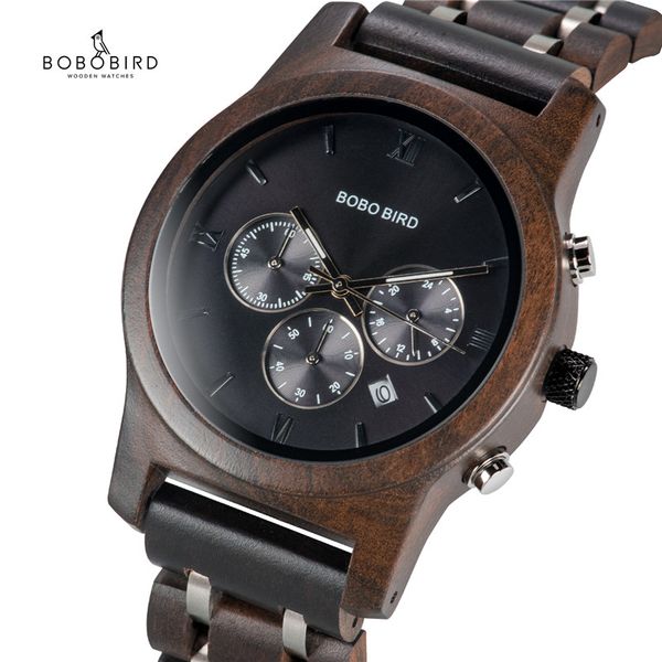 

relogio quatzo bobobird wood watch men business watches chronograph erkek kol saati with gift box v-p19-1 dropshipping, Slivery;brown