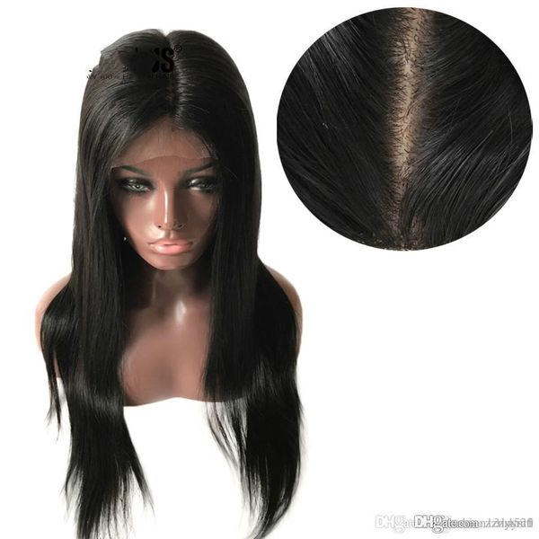 

silk base full hair wigs with pre plucked straight brazilian remy hair natural color part+wig net, Black