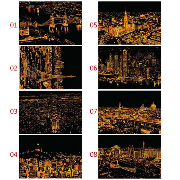 

creative color postcard scraping night scenes scratching classical world fashion city sign greeting cards