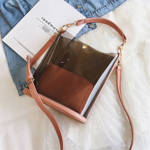 

2 pcs/set summer 2019 transparent beach bag ladies crossbody bags female shoulder messenger bags woman handbags and purses