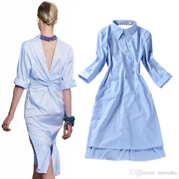 

designer dress new 2019 runway fashion women novelty back v open asymmetrical designer shirt dress, Black;gray