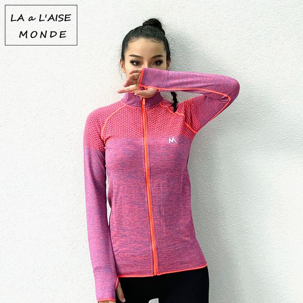

yoga clothing high stretch fitness clothes thin section quick-drying zipper long-sleeved stand collar woman sports top, White;red