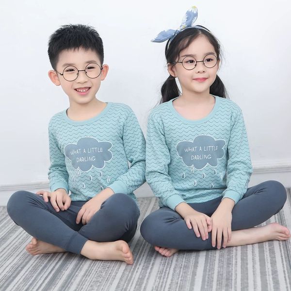 

boys girls sleepwear winter cotton pajamas sets children homewear for boy pyjamas kids nightwear 2-13y teenage pijamas clothes, Blue;red