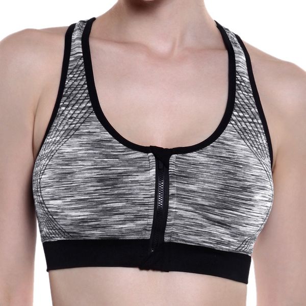 

2019 women workout fitness bra front zipper crop plus size bralette female unlined wireless push up bras, Red;black