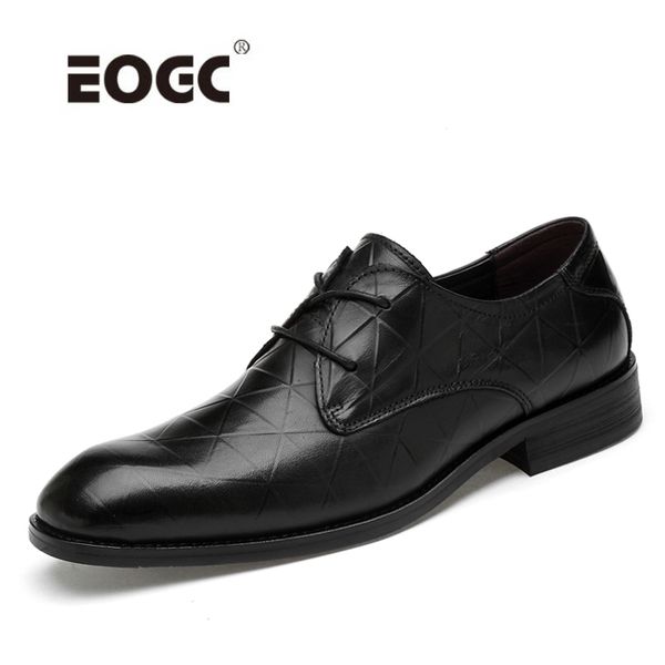 

plus size natural leather dress shoes fashion pointed toe men oxfords business men shoes solid flats, Black