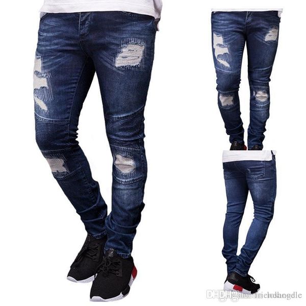 

2019 новых людей конструктора рваные джинсы байкер лето весна вышивка denim blue драпированных hiphop street jeans