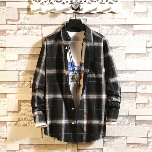 

fashion long sleeve men shirt camisa autumn winter men's shirt casual loose daily plaid blouse streetwear camisa masculina, White;black