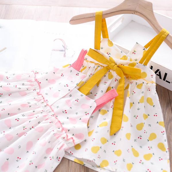 

2020 летние девушки printed вишня груша платье оптовая детская одежда, Red;yellow